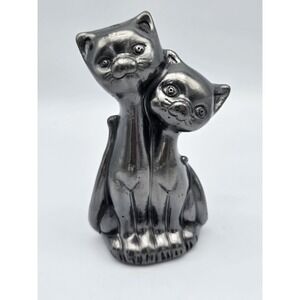 Vintage Dona Rosa Barro Negro Siamese Cats Oaxaca Black‎ Pottery Folk Art Signed